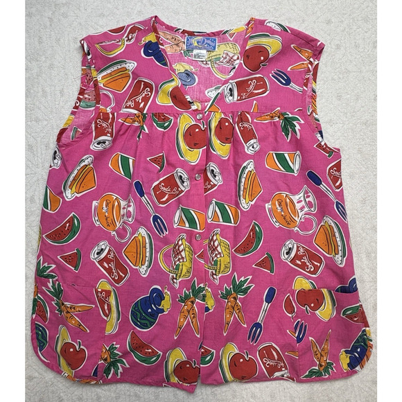 VTG MOON DANCE APRON SMOCK KITCHEN FUNKY SHIRT FRONT PEARL SNAP Sz 2XL - Picture 1 of 6